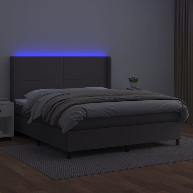 vidaXL szürke műbőr rugós ágy matraccal és LED-del 160x200 cm