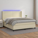 vidaXL krémszínű műbőr rugós ágy matraccal és LED-del 180x200 cm