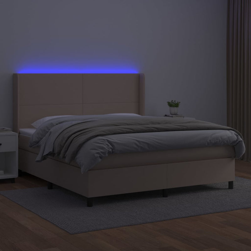 vidaXL cappuccino színű műbőr rugós ágy matraccal és LED-del 180x200cm