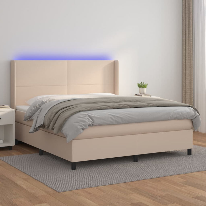 vidaXL cappuccino színű műbőr rugós ágy matraccal és LED-del 180x200cm