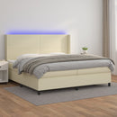 vidaXL krémszínű műbőr rugós ágy matraccal és LED-del 200x200 cm