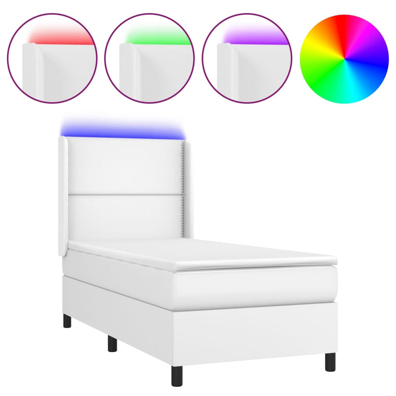vidaXL fehér műbőr rugós ágy matraccal és LED-del 80 x 200 cm