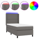 vidaXL szürke műbőr rugós ágy matraccal és LED-del 90x200 cm