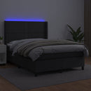 vidaXL fekete műbőr rugós ágy matraccal és LED-del 140x200 cm