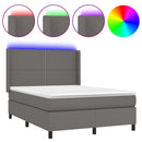 vidaXL szürke műbőr rugós ágy matraccal és LED-del 140x200 cm
