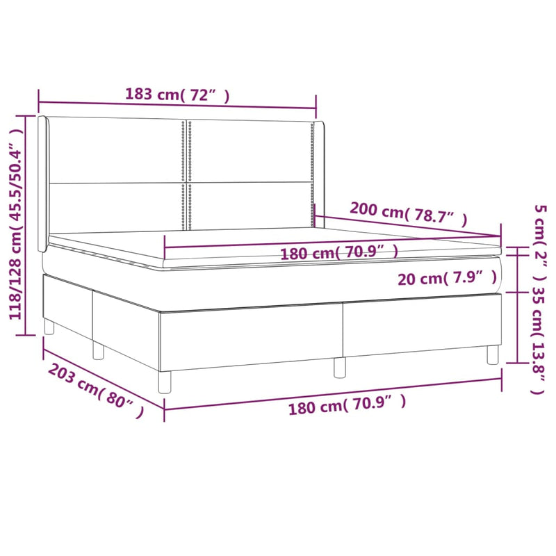 vidaXL fehér műbőr rugós ágy matraccal és LED-del 180x200 cm