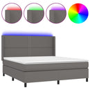 vidaXL szürke műbőr rugós ágy matraccal és LED-del 180x200 cm
