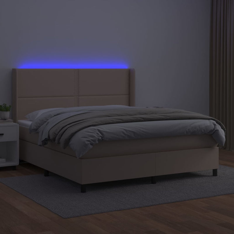 vidaXL cappuccino színű műbőr rugós ágy matraccal és LED-del 180x200cm