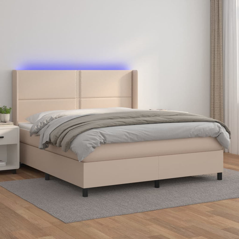 vidaXL cappuccino színű műbőr rugós ágy matraccal és LED-del 180x200cm