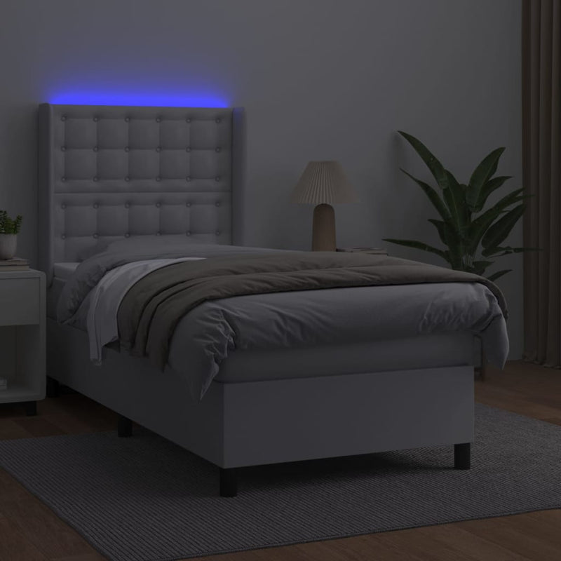 vidaXL fehér műbőr rugós ágy matraccal és LED-del 80 x 200 cm