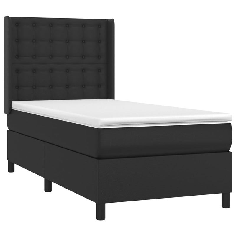 vidaXL fekete műbőr rugós ágy matraccal és LED-del 90x190 cm