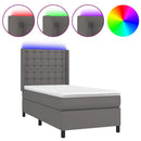 vidaXL szürke műbőr rugós ágy matraccal és LED-del 90x200 cm