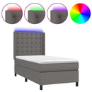 vidaXL szürke műbőr rugós ágy matraccal és LED-del 100x200 cm