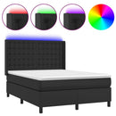 vidaXL fekete műbőr rugós ágy matraccal és LED-del 140 x 190 cm