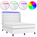 vidaXL fehér műbőr rugós ágy matraccal és LED-del 140x190 cm