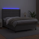 vidaXL szürke műbőr rugós ágy matraccal és LED-del 140x190 cm
