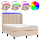 vidaXL cappuccino színű műbőr rugós ágy matraccal és LED-del 140x190cm