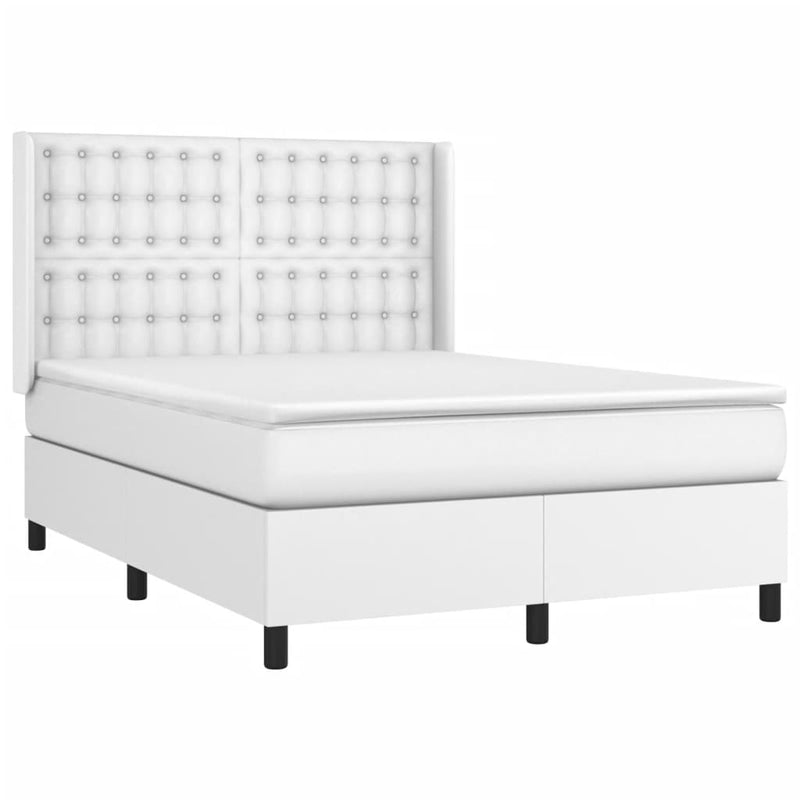 vidaXL fehér műbőr rugós ágy matraccal és LED-del 140x200 cm