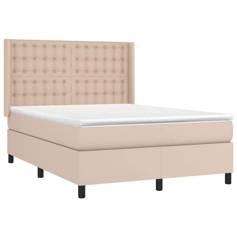 vidaXL cappuccino színű műbőr rugós ágy matraccal és LED-del 140x200cm