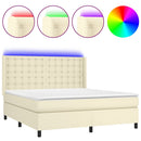 vidaXL krémszínű műbőr rugós ágy matraccal és LED-del 160x200 cm