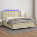 vidaXL krémszínű műbőr rugós ágy matraccal és LED-del 160x200 cm
