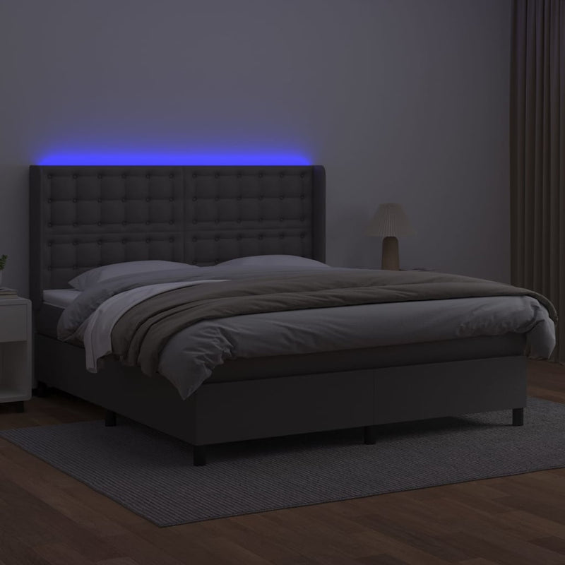 vidaXL szürke műbőr rugós ágy matraccal és LED-del 160x200 cm