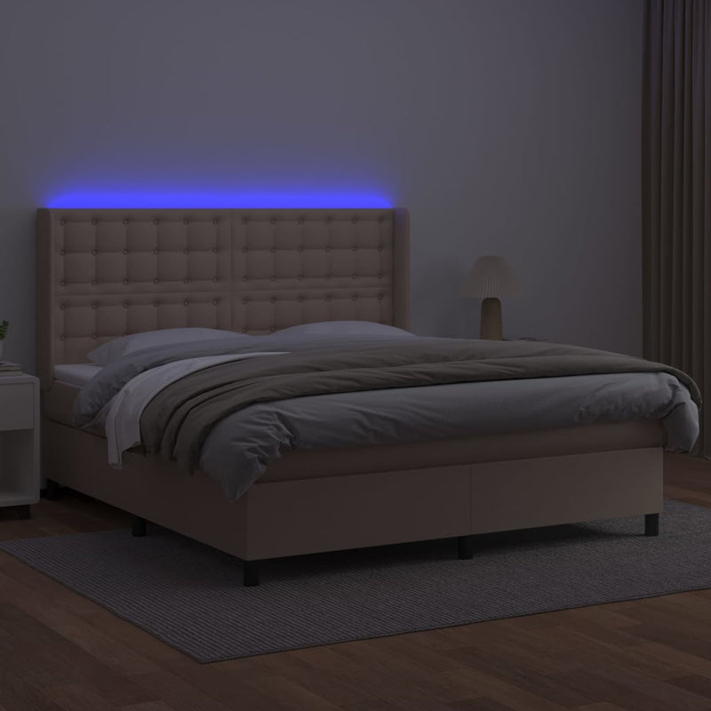 vidaXL cappuccino színű műbőr rugós ágy matraccal és LED-del 160x200cm