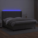 vidaXL szürke műbőr rugós ágy matraccal és LED-del 180x200 cm