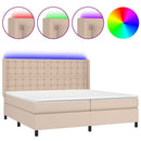 vidaXL cappuccino színű műbőr rugós ágy matraccal és LED-del 200x200cm