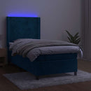 vidaXL sötétkék bársony rugós és LED-es ágy matraccal 90x190 cm