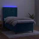 vidaXL sötétkék bársony rugós és LED-es ágy matraccal 90x200 cm