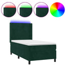 vidaXL sötétzöld bársony rugós és LED-es ágy matraccal 100x200 cm
