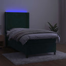 vidaXL sötétzöld bársony rugós és LED-es ágy matraccal 100x200 cm