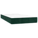 vidaXL sötétzöld bársony rugós és LED-es ágy matraccal 100x200 cm