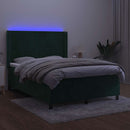 vidaXL sötétzöld bársony rugós és LED-es ágy matraccal 140x190 cm