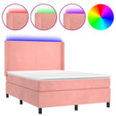 vidaXL rózsaszín bársony rugós és LED-es ágy matraccal 140x190 cm