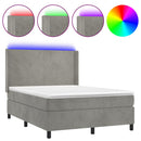 vidaXL világosszürke bársony rugós és LED-es ágy matraccal 140x200 cm