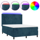 vidaXL sötétkék bársony rugós és LED-es ágy matraccal 140x200 cm