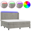 vidaXL világosszürke bársony rugós és LED-es ágy matraccal 160x200 cm