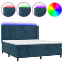 vidaXL sötétkék bársony rugós és LED-es ágy matraccal 160x200 cm