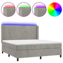 vidaXL világosszürke bársony rugós és LED-es ágy matraccal 180x200 cm