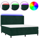vidaXL sötétzöld bársony rugós és LED-es ágy matraccal 180x200 cm