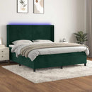 vidaXL sötétzöld bársony rugós és LED-es ágy matraccal 180x200 cm
