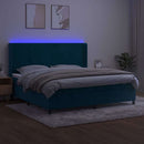 vidaXL sötétkék bársony rugós és LED-es ágy matraccal 200x200 cm