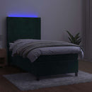 vidaXL sötétzöld bársony rugós és LED-es ágy matraccal 90x190 cm
