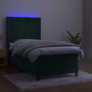 vidaXL sötétzöld bársony rugós és LED-es ágy matraccal 100x200 cm