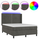 vidaXL sötétszürke bársony rugós és LED-es ágy matraccal 140x190 cm