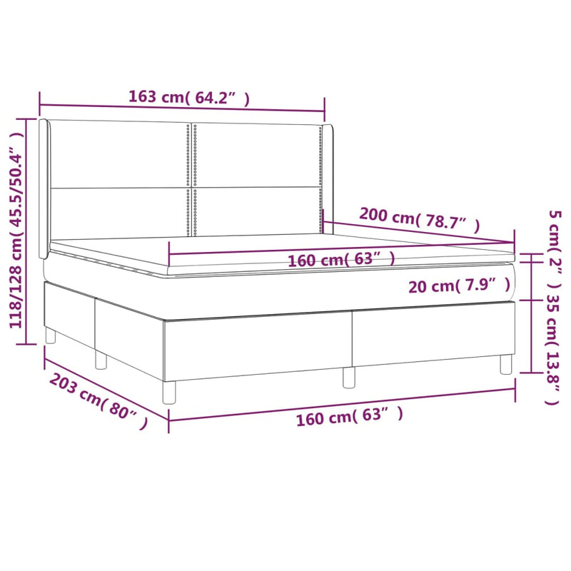 vidaXL sötétzöld bársony rugós és LED-es ágy matraccal 160x200 cm