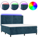 vidaXL sötétkék bársony rugós és LED-es ágy matraccal 160x200 cm