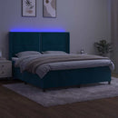 vidaXL sötétkék bársony rugós és LED-es ágy matraccal 160x200 cm